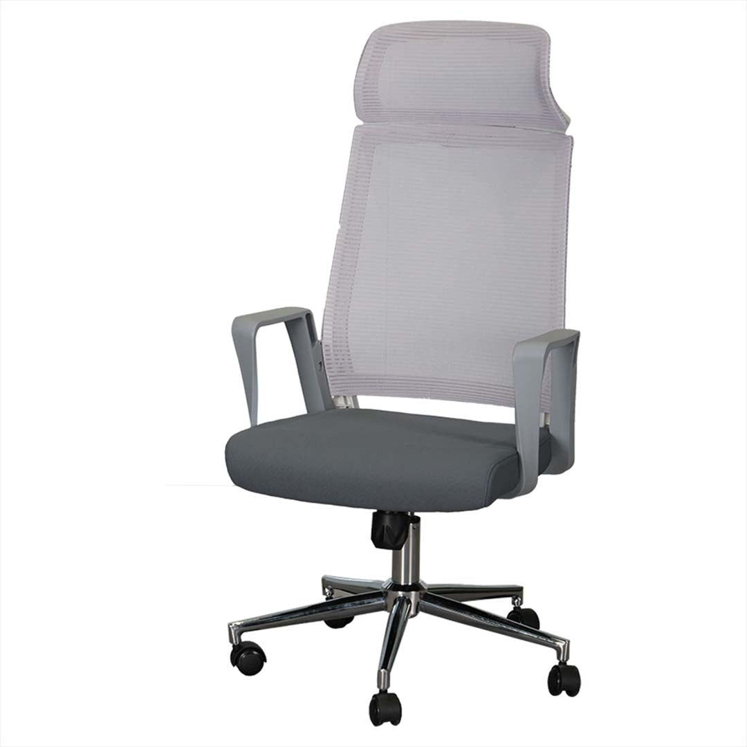 High Back Office Chair With Height Adjustable And Swivel Wheels - Grey-GCC Home Center