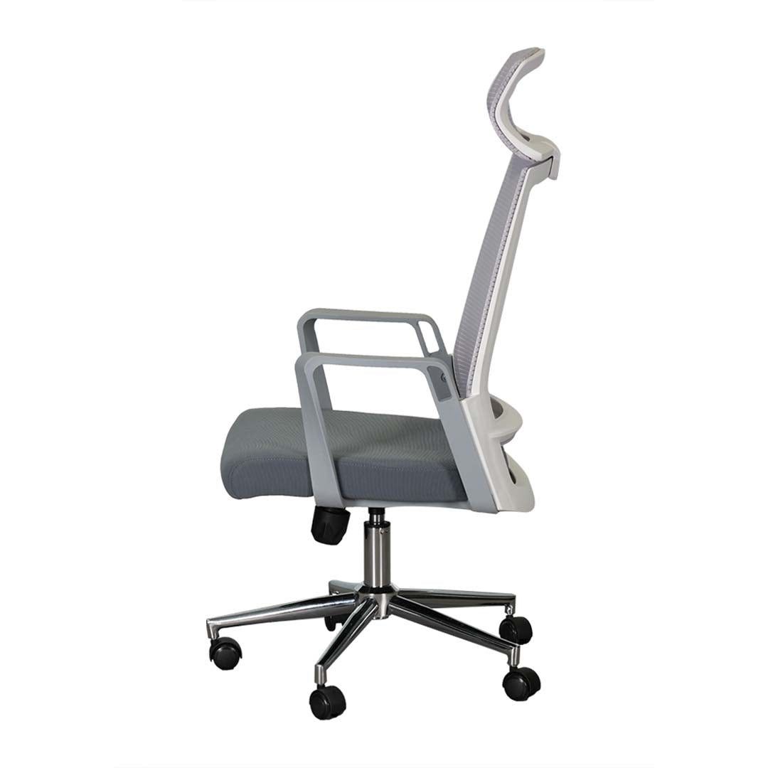 High Back Office Chair With Height Adjustable And Swivel Wheels - Grey-GCC Home Center