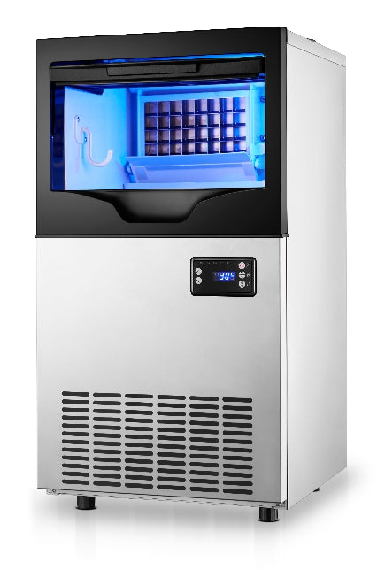 Coolbaby Commercial lce Maker lce Machine Self Clean, 66 Cubes per Batchin 11-18 Minutes 80-100KG/24H,15KG Storage Bin, Advanced LCD Panel