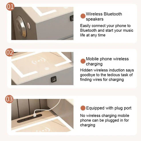 Smart Makeup Vanity Table Set with LED Mirror, Bluetooth Speaker, and Wireless Charging-GCC Home Center