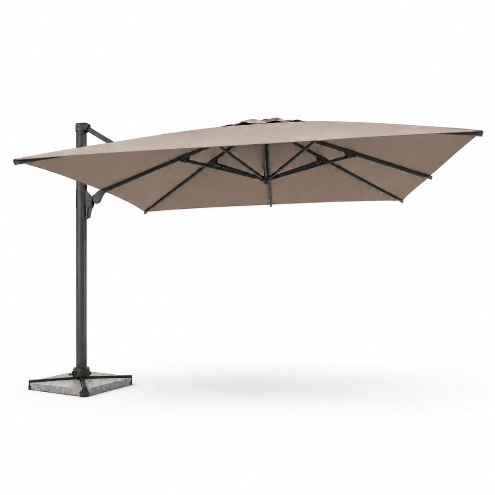 3x3m Aluminum Outdoor Cantilever Umbrella with Rotating Canopy & Marble Base – Khaki Garden Patio Sun Shade