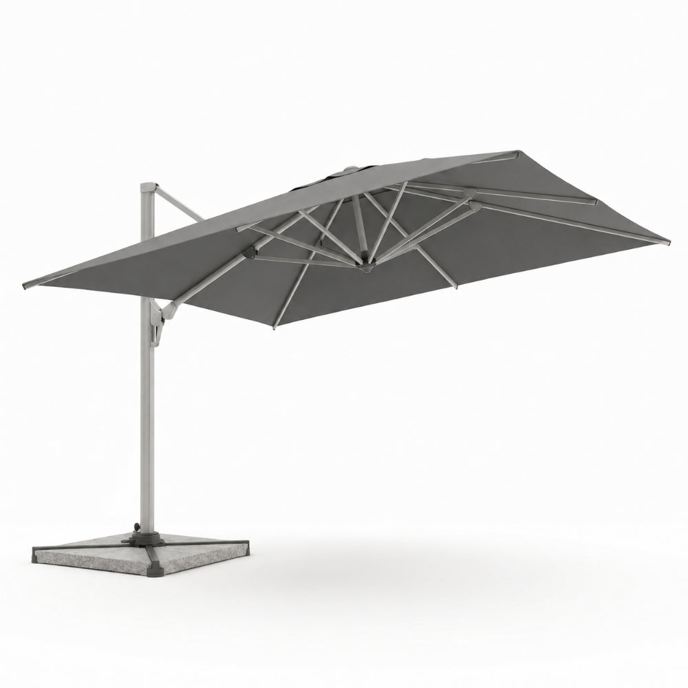 3x4m Aluminum Cantilever Outdoor Umbrella with Rotating Canopy & Marble Base – Grey UV-Resistant Garden Shade