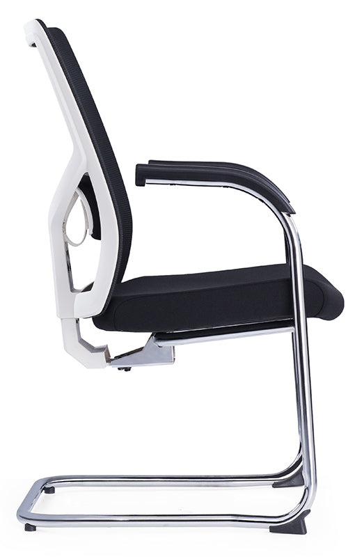 Medium Back Ergonomic Office Bow Chair – White Frame with Black Mesh and Fabric