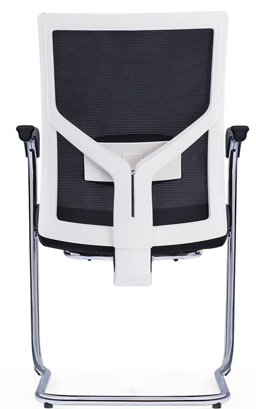 Medium Back Ergonomic Office Bow Chair – White Frame with Black Mesh and Fabric