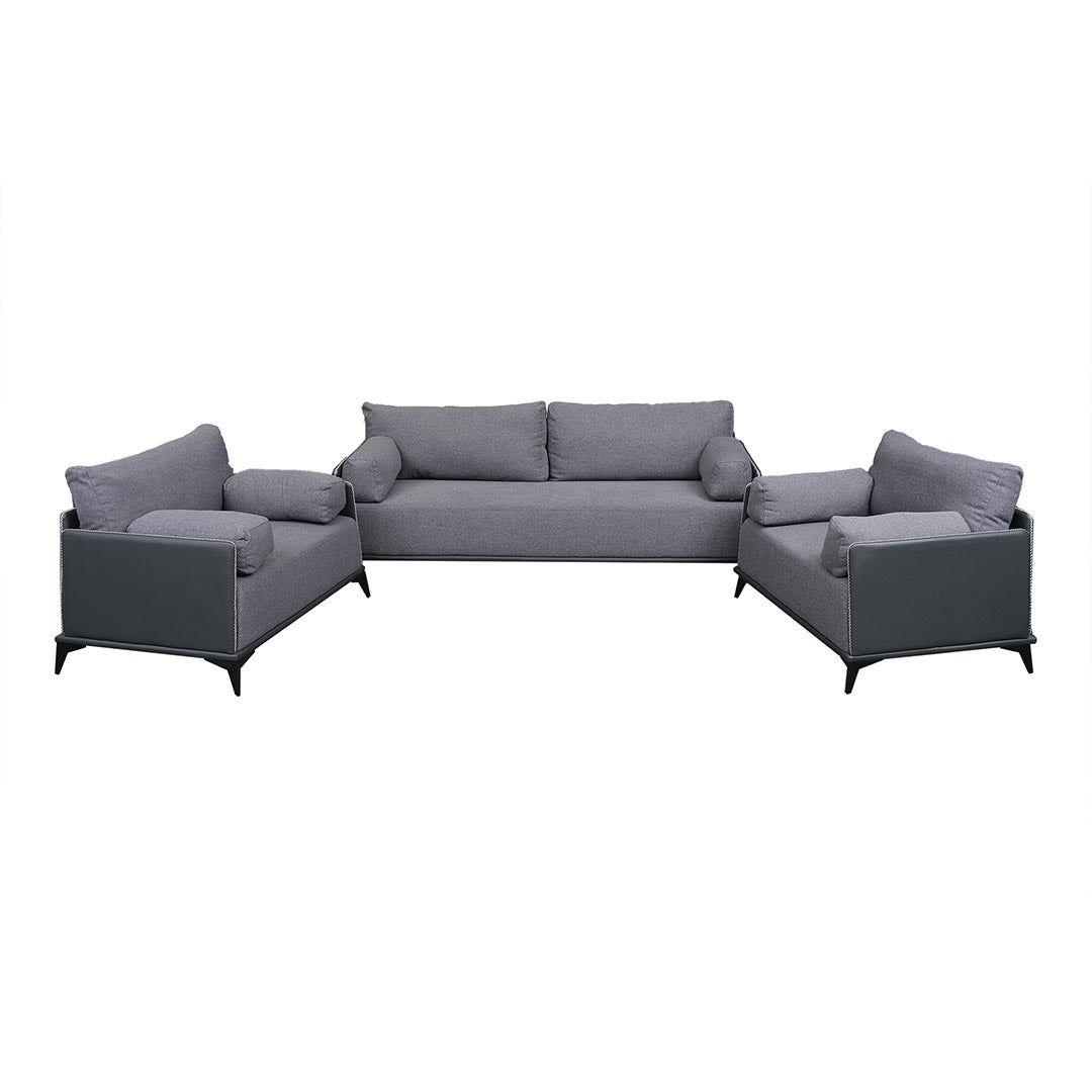 PU Leather Office Sofa Set With Metal Legs - Grey-GCC Home Center