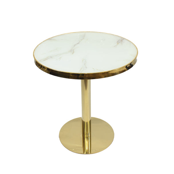 Round MDF & Tempered Glass Table with Gold-Plated Edge – Coffee Table