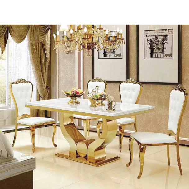 Elegant Dining Table with Marble Top and Gold-Plated SS Frame