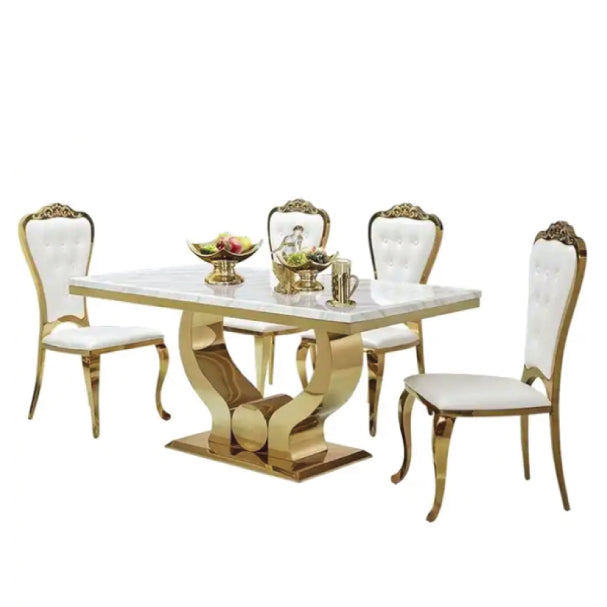 Elegant Dining Table with Marble Top and Gold-Plated SS Frame