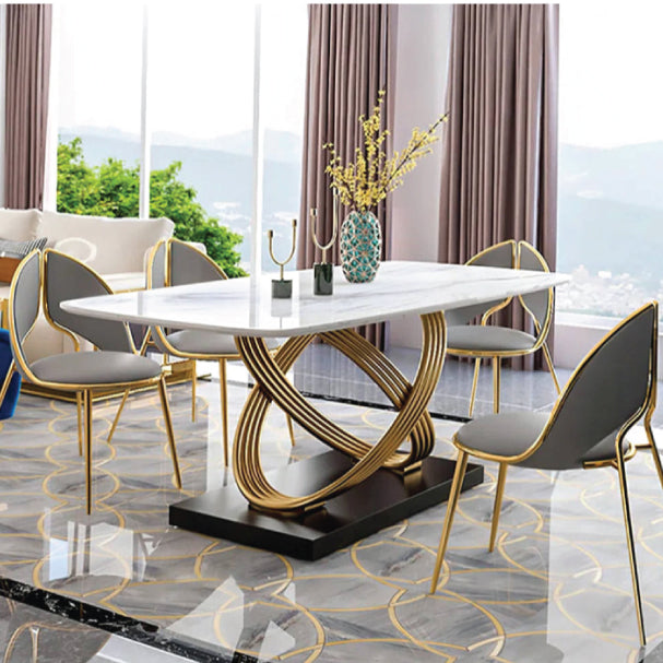 Modern Marble and Gold-Plated Dining Table