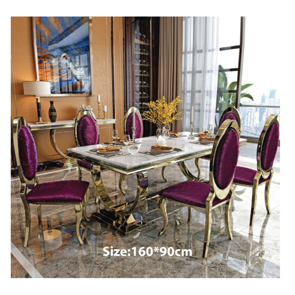 Luxury Dining Table with Marble Top and Gold-Plated SS Frame