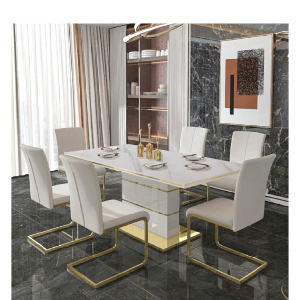 Luxe White & Gold Modern Dining Table - Capacity 6–8 people
