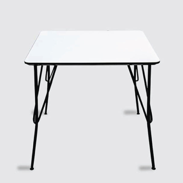 Modern Square White Wooden Table with Black Metal Legs – 80x80 cm