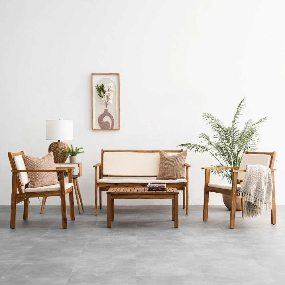 Elegant 4-Seater Sofa Set – Natural Wood