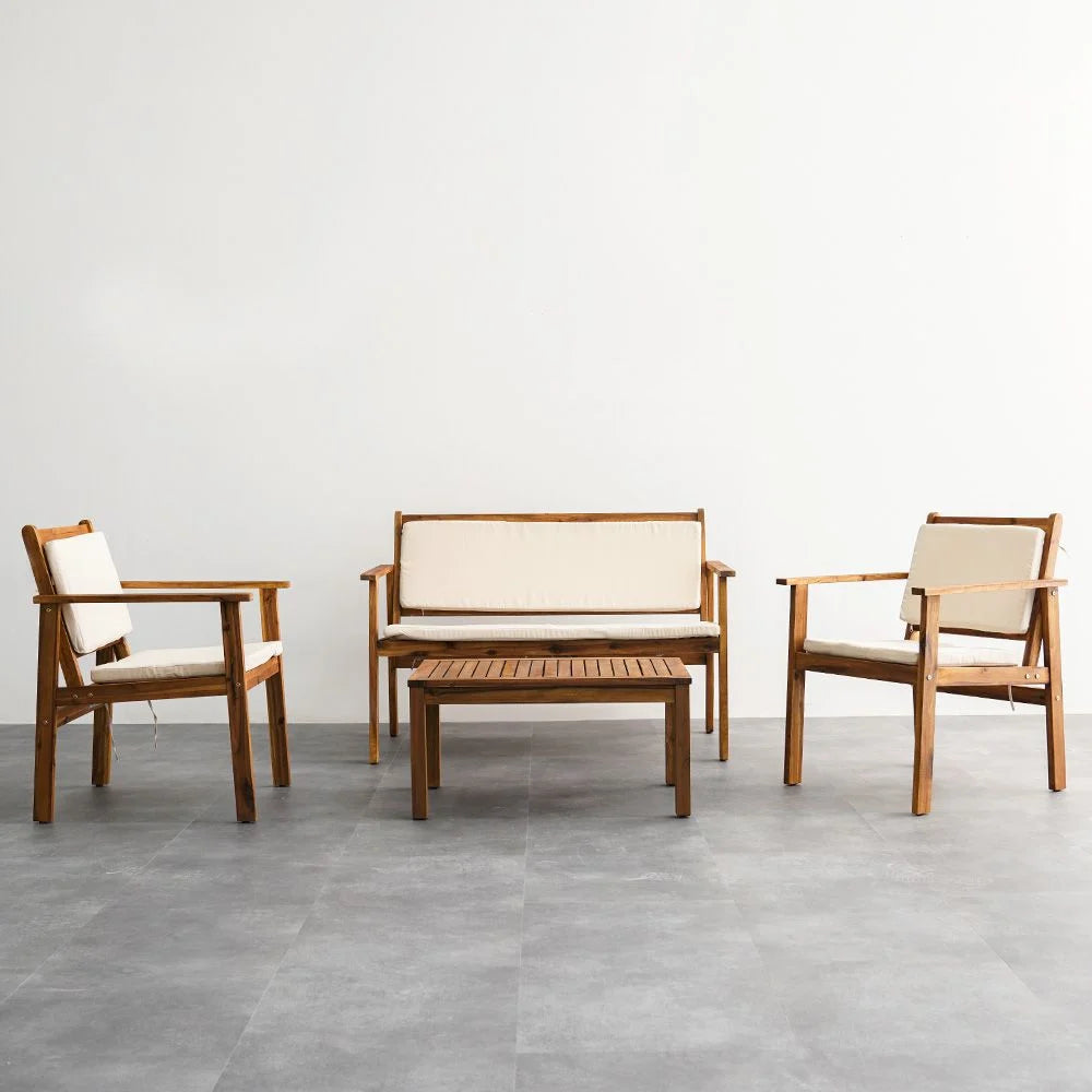 Elegant 4-Seater Sofa Set – Natural Wood