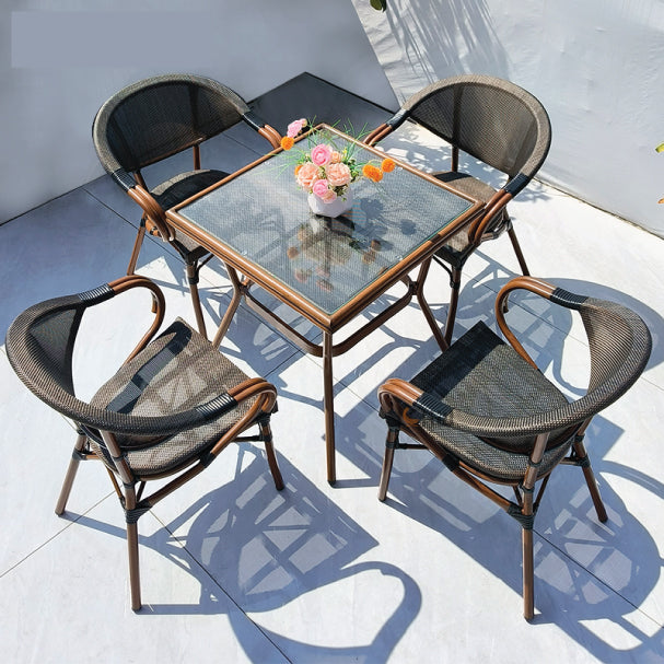 Rattan Outdoor Square Dining Table with Glass Top