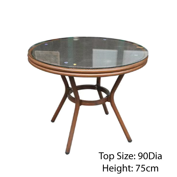 Outdoor Round Dining Table with Glass Top