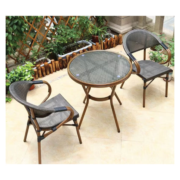Outdoor Round Dining Table with Glass Top