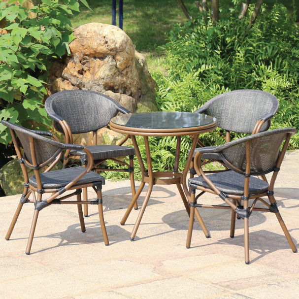 Outdoor Round Dining Table with Glass Top