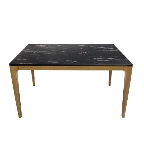 6-Seater Dining Table with White Textured Top – Solid Wood Legs
