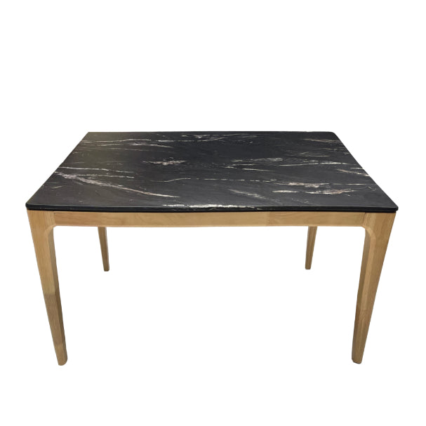 6-Seater Dining Table with White Textured Top – Solid Wood Legs