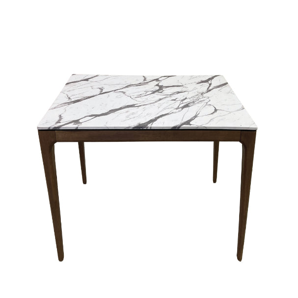 6-Seater Dining Table with White Textured Top – Solid Wood Legs