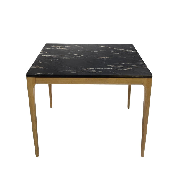 6-Seater Dining Table with White Textured Top – Solid Wood Legs