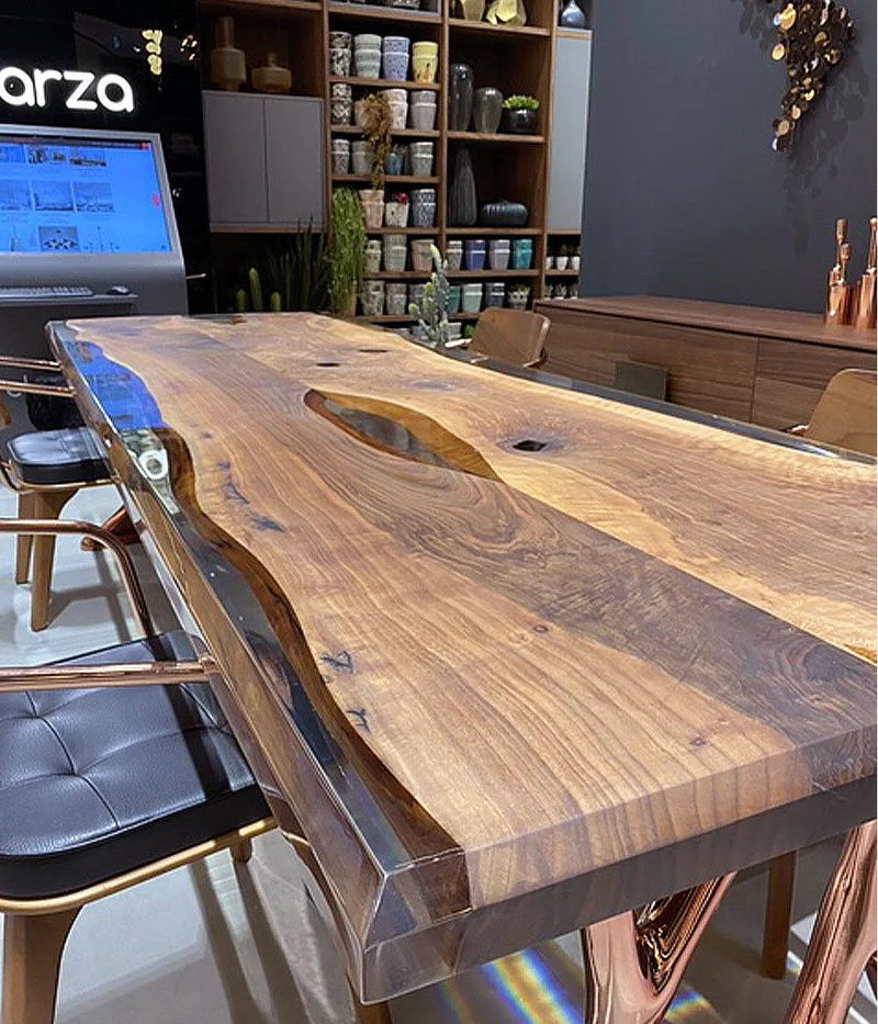 Unique Live Edge Resin Dining Table Top San - Natural Walnut Wood