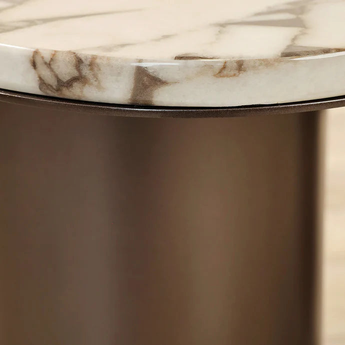 Marble Side Table And Coffee Table  – Faux Marble Top & Coffee Brown Stainless Steel Base