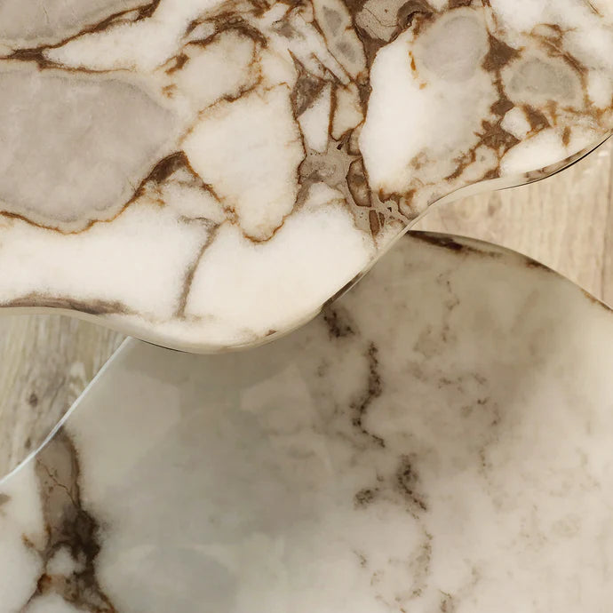 Marble Side Table And Coffee Table  – Faux Marble Top & Coffee Brown Stainless Steel Base
