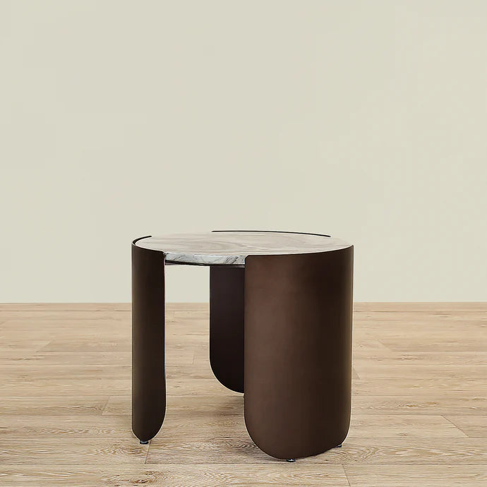 Coffee & Side Table Set – Sintered Stone & Brushed Gold / Faux Marble & Coffee Brown Base