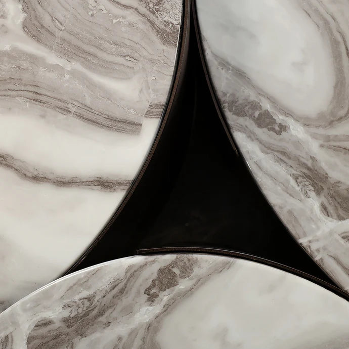 Coffee & Side Table Set – Sintered Stone & Brushed Gold / Faux Marble & Coffee Brown Base