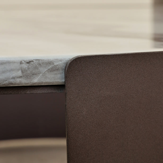 Coffee & Side Table Set – Sintered Stone & Brushed Gold / Faux Marble & Coffee Brown Base