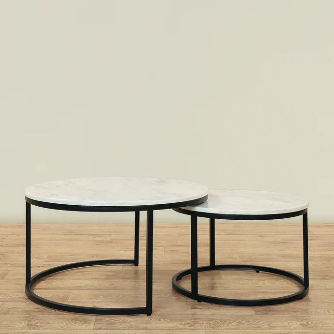 Nesting Coffee Tables – Chrome Gold & Faux Marble