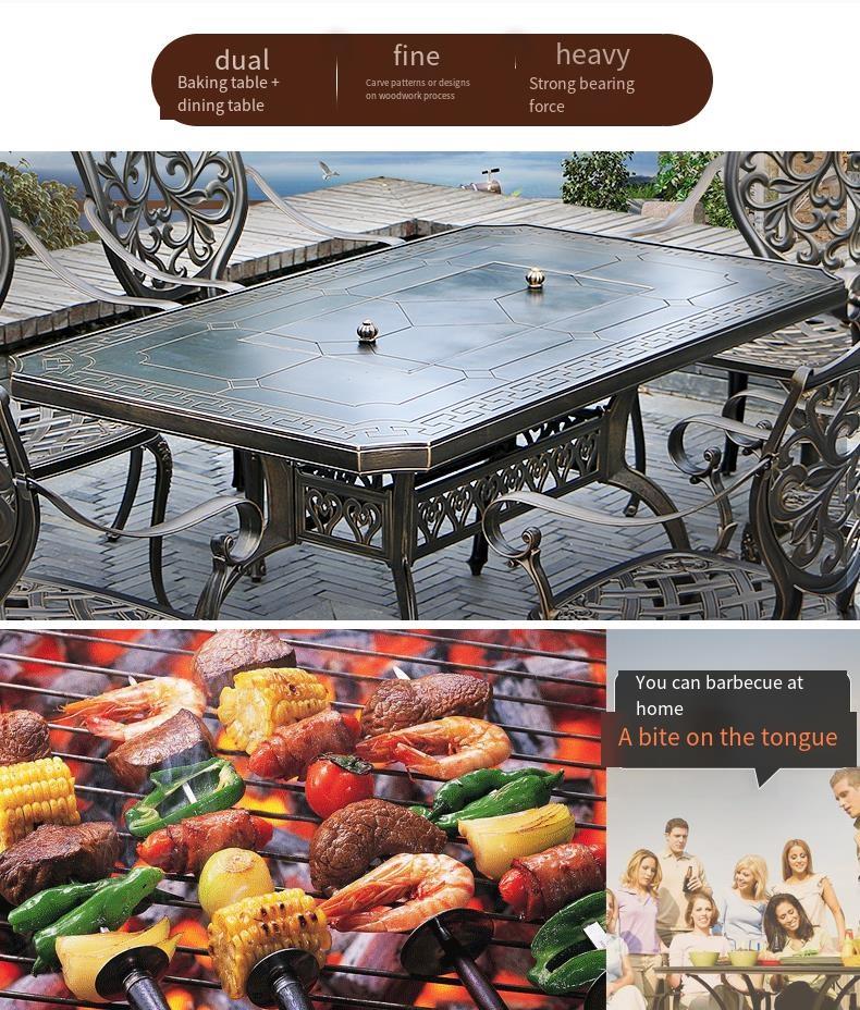Outdoor Cast Aluminum Multi-functional Barbecue Table & Chair Five-Piece Set