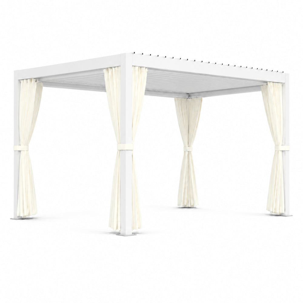 3x4M Aluminum Louver Pergola with Manual Adjustable Roof, Curtains & Mosquito Net | Outdoor Garden, Patio & Terrace Shade Gazebo