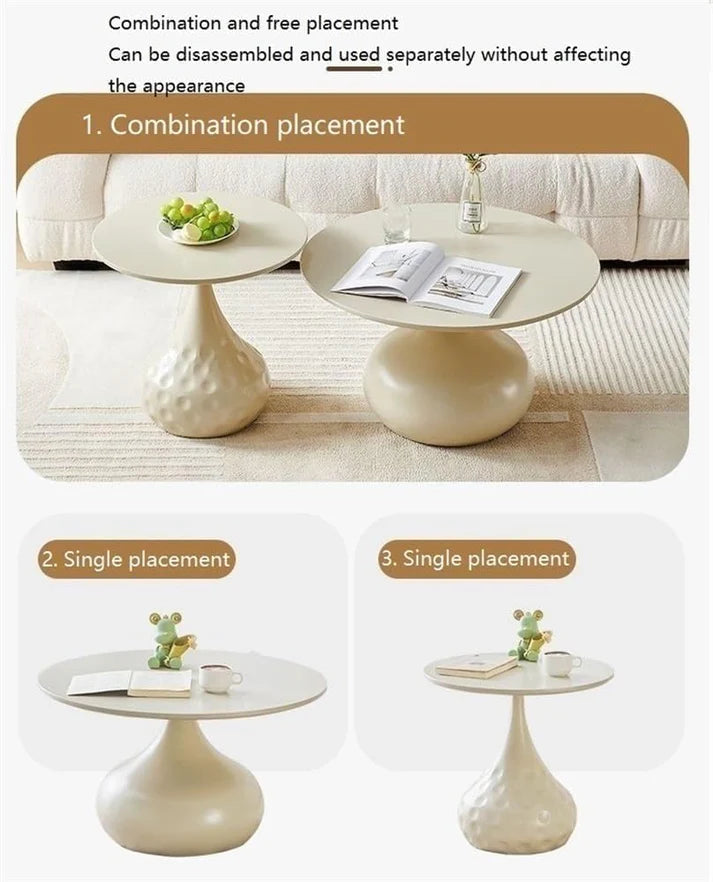 Modern Round Nesting Coffee Table Set of 2 – Cream Ceramic Top & Metal Base | Space-Saving Luxury Coffee Tables for Living Room