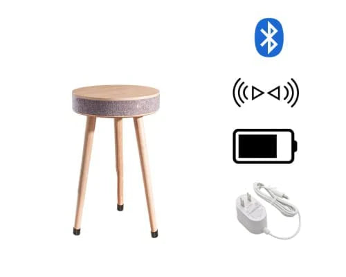 Modern Smart Side Table with 360° Bluetooth Speaker & Wireless Charging | Wooden Round End Table for Living Room, Bedroom & Office