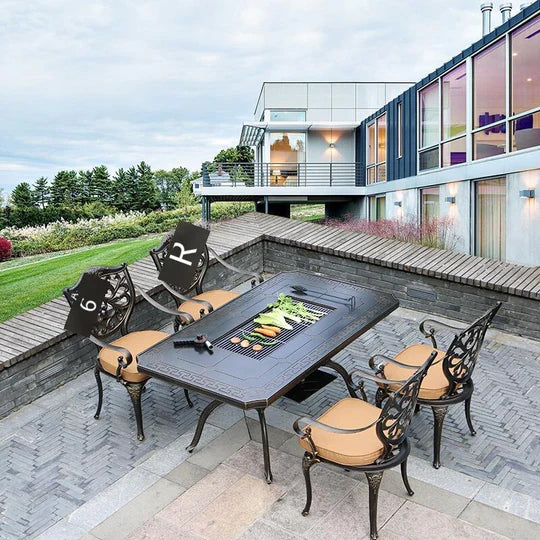 Outdoor Cast Aluminum Multi-functional Barbecue Table & Chair Five-Piece Set
