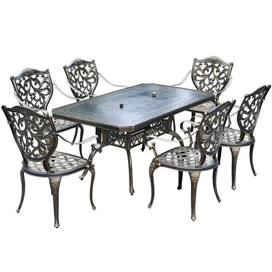 Outdoor Cast Aluminum Multi-functional Barbecue Table & Chair Five-Piece Set
