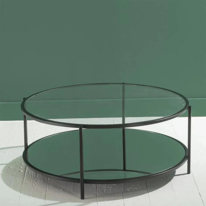 Elegant Glass and Metal Round Coffee Table