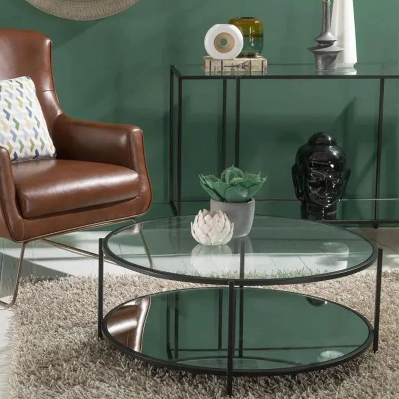 Elegant Glass and Metal Round Coffee Table