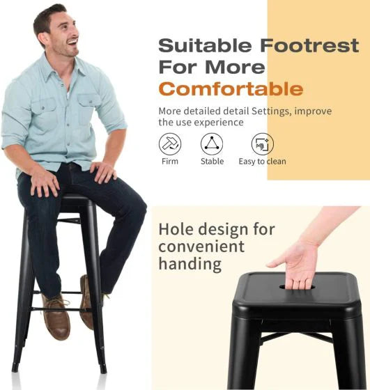 Metal Stackable Bar-Home Kitchen Stool - Black-GCC Home Center