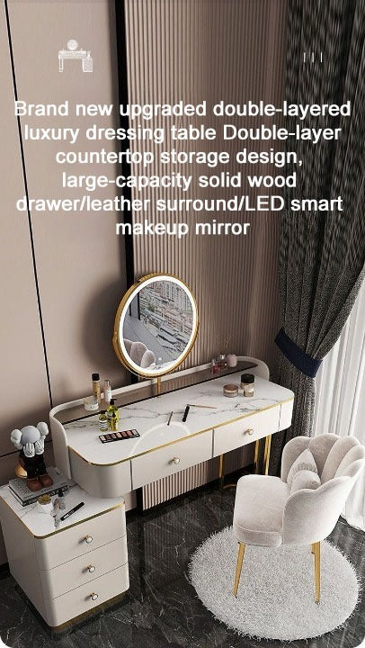 Modern LED Lighted Makeup Vanity Table Set with Chair and Storage Drawers-GCC Home Center