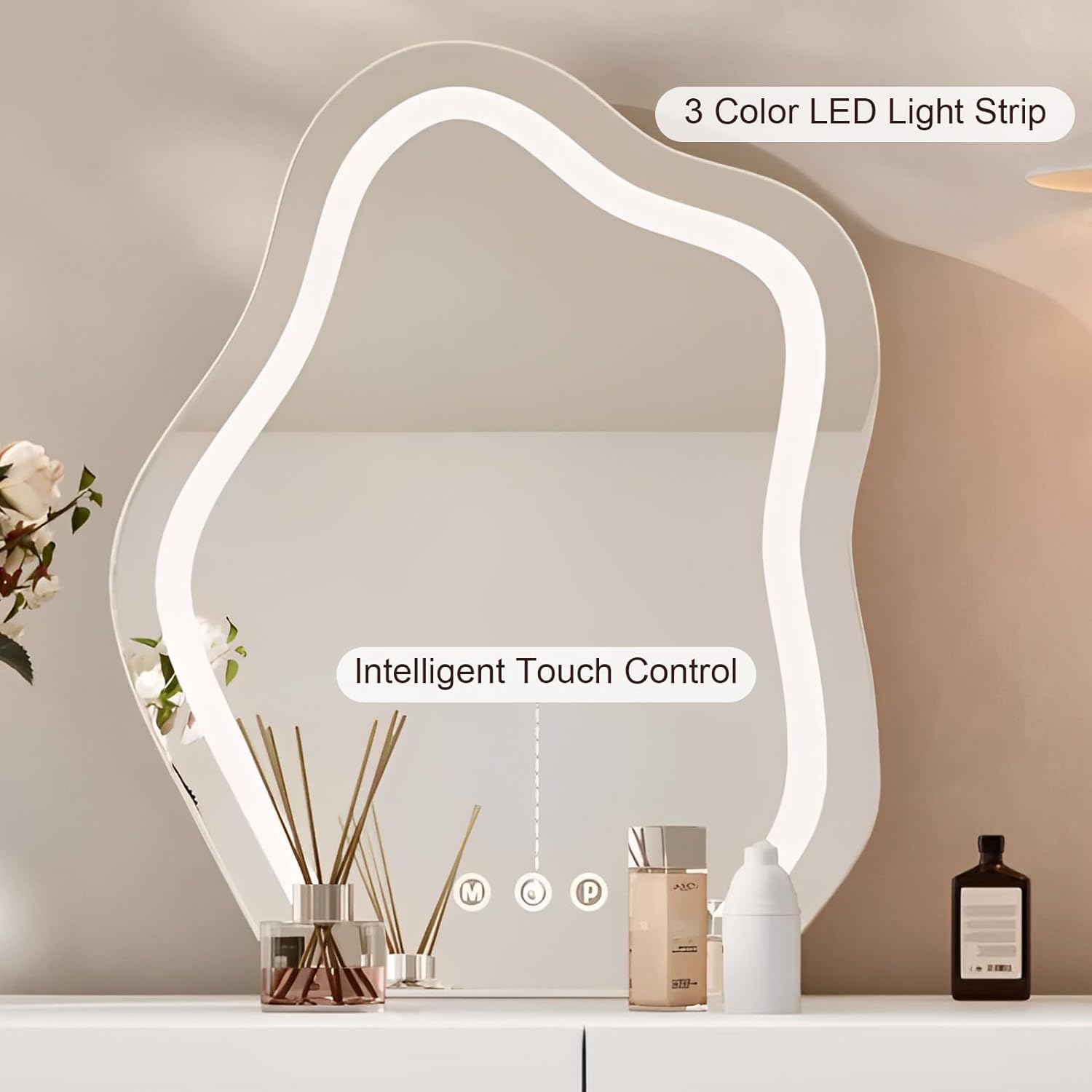 Modern Dressing Table in Rounded Edges Design, White Vanity Table with Mirror.-GCC Home Center