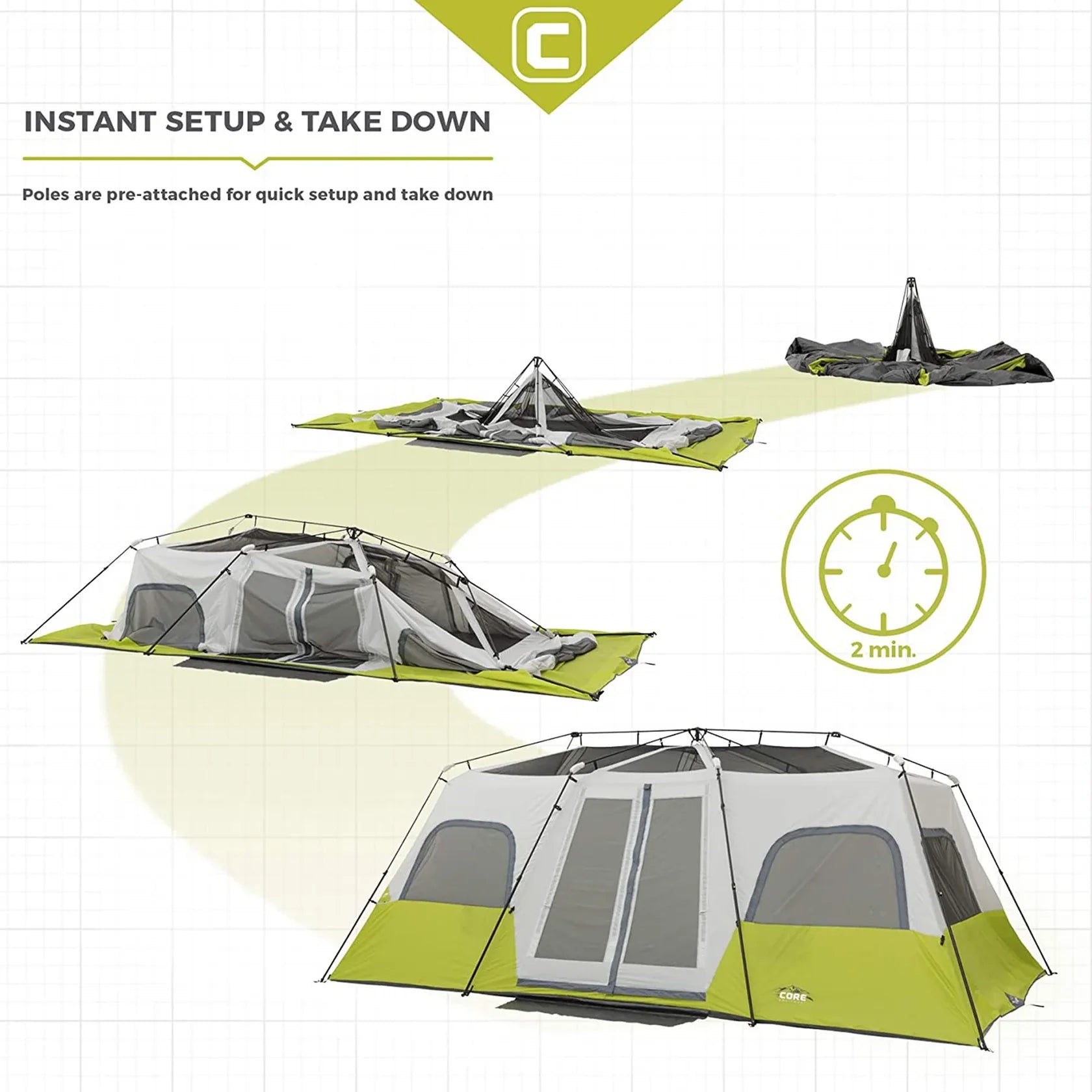 Core 12 Person Instant Cabin Tent – 18' × 10'