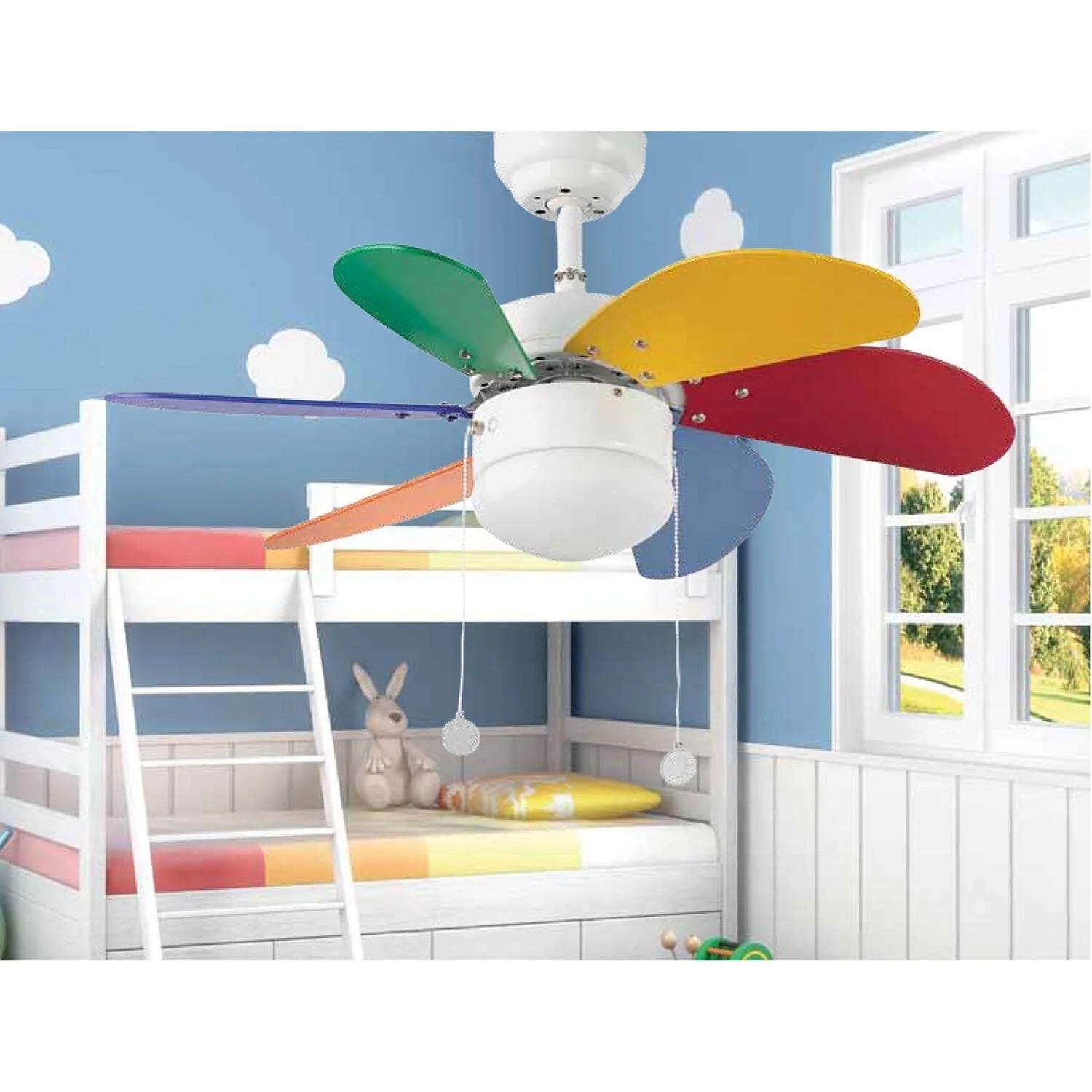Multicolor Kids Ceiling Fan Ø81 cm Light Integrated With Pull Chain