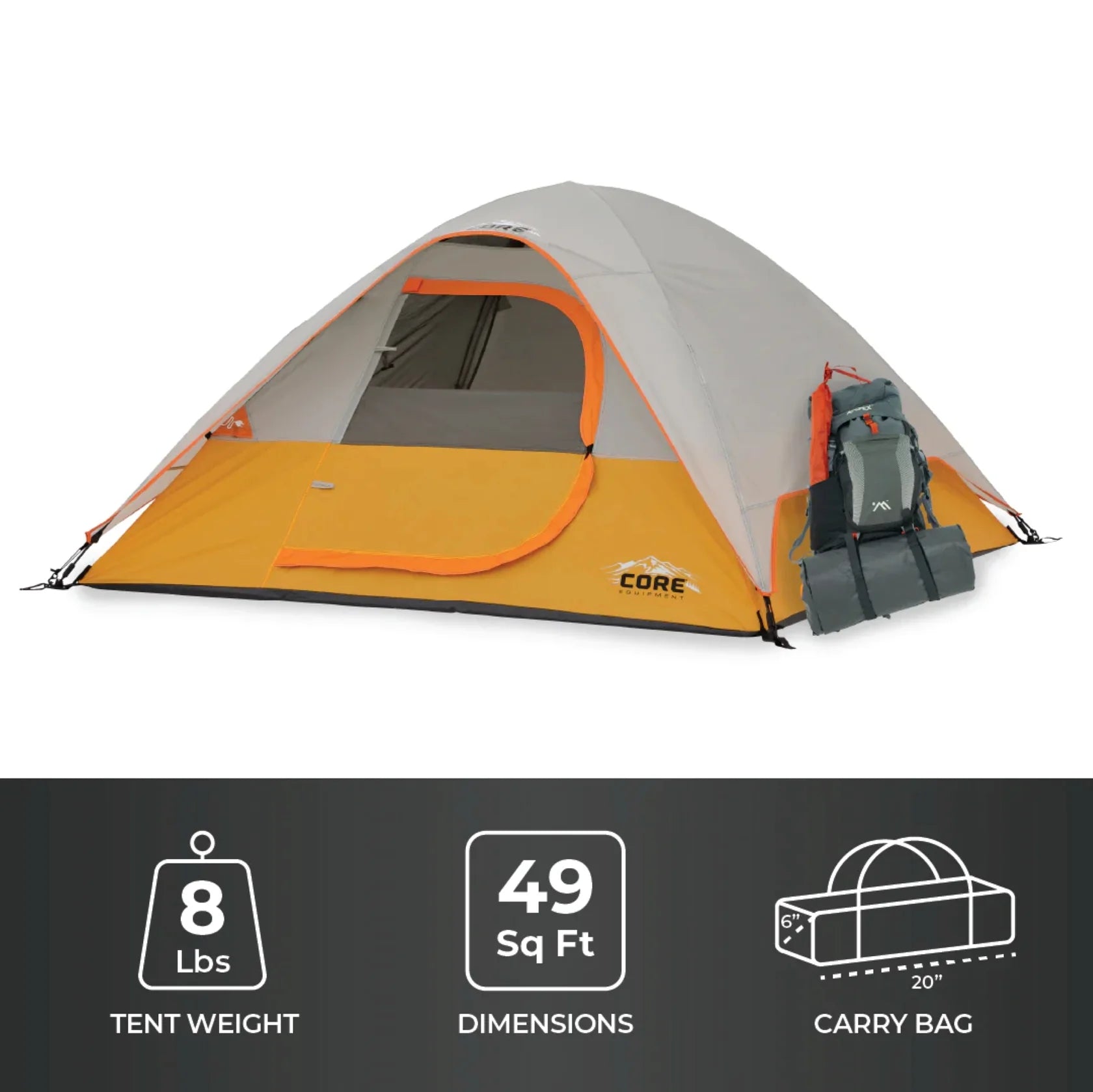 Core 3 Person Dome Backpacking Tent – 7' × 7'
