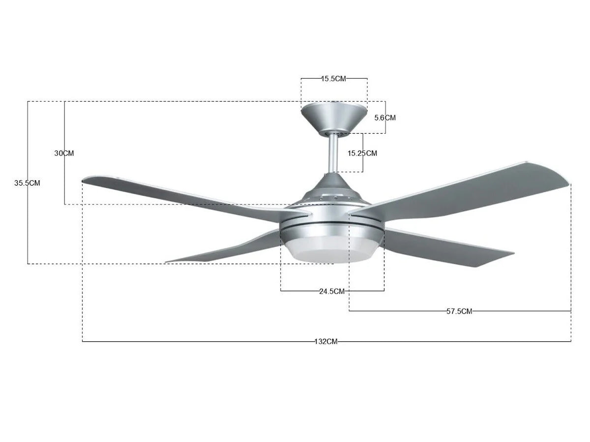 Silver Ceiling Fan Ø132 cm Light Integrated And Remote Control Included