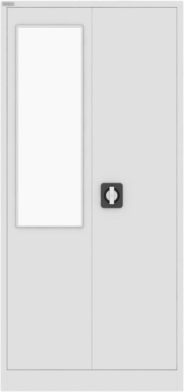 RIGID Steel Home Cupboard with Clothes-Hanging Space Shelving and Front Door Mirror (White)-GCC Home Center