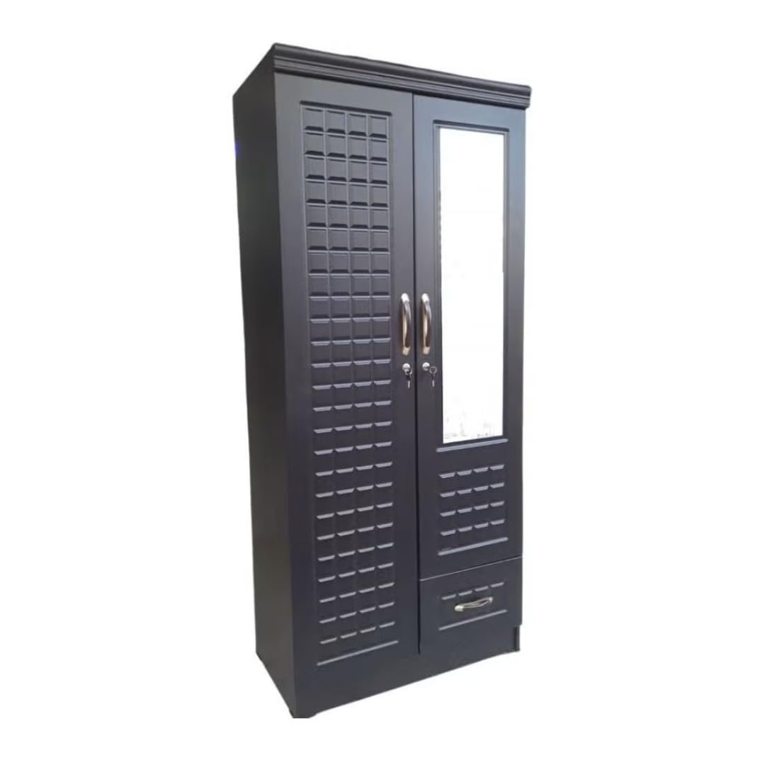 ALWASIT HOME Mehruddin 2 Door Wooden Wardrobe With Mirror with One Lockable Drawer (Without assembly, White)-GCC Home Center
